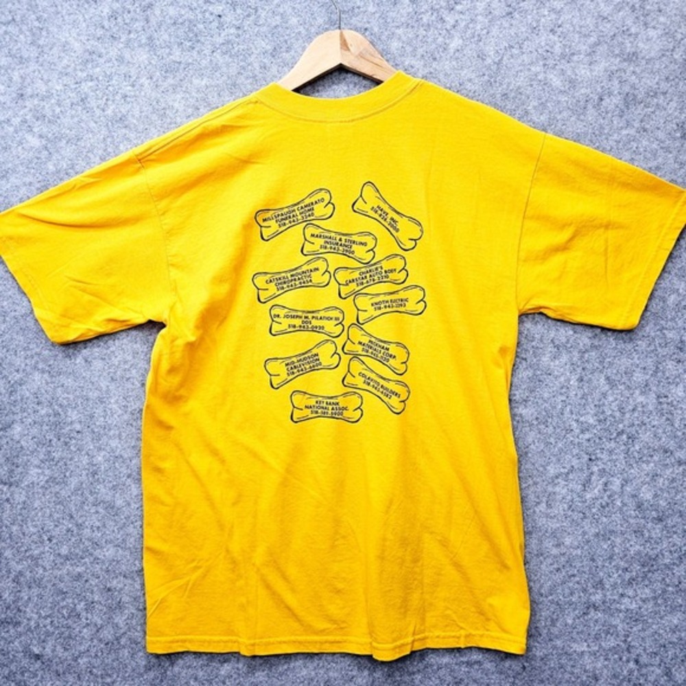Vintage Heavy Cotton T Shirt Mens M Yellow TAIL WAGGIN WALK Tee‎ Dog Animal Y2K - Picture 4 of 10